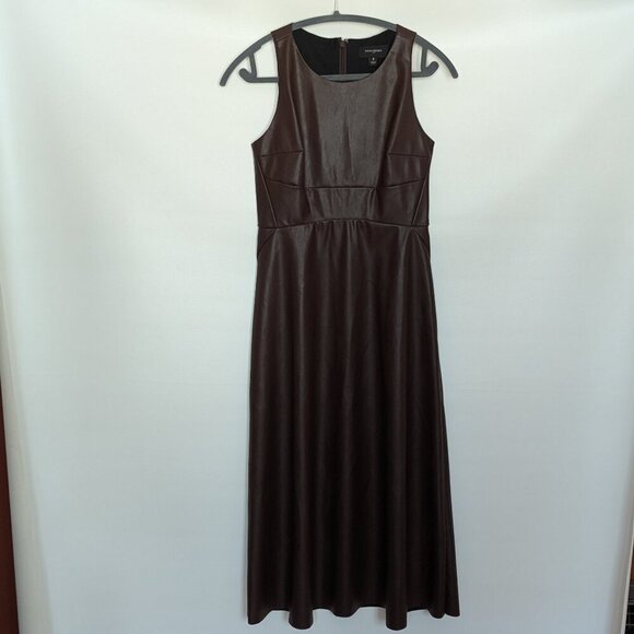 Banana Republic Factory Vegan Leather Dress Brown Size 0 Midi Length - Picture 4 of 9